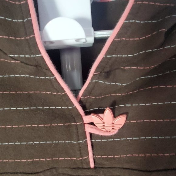 Adidas Brown Striped Casual Hoodie Women Sweatshirt. Size Large - Picture 3 of 5